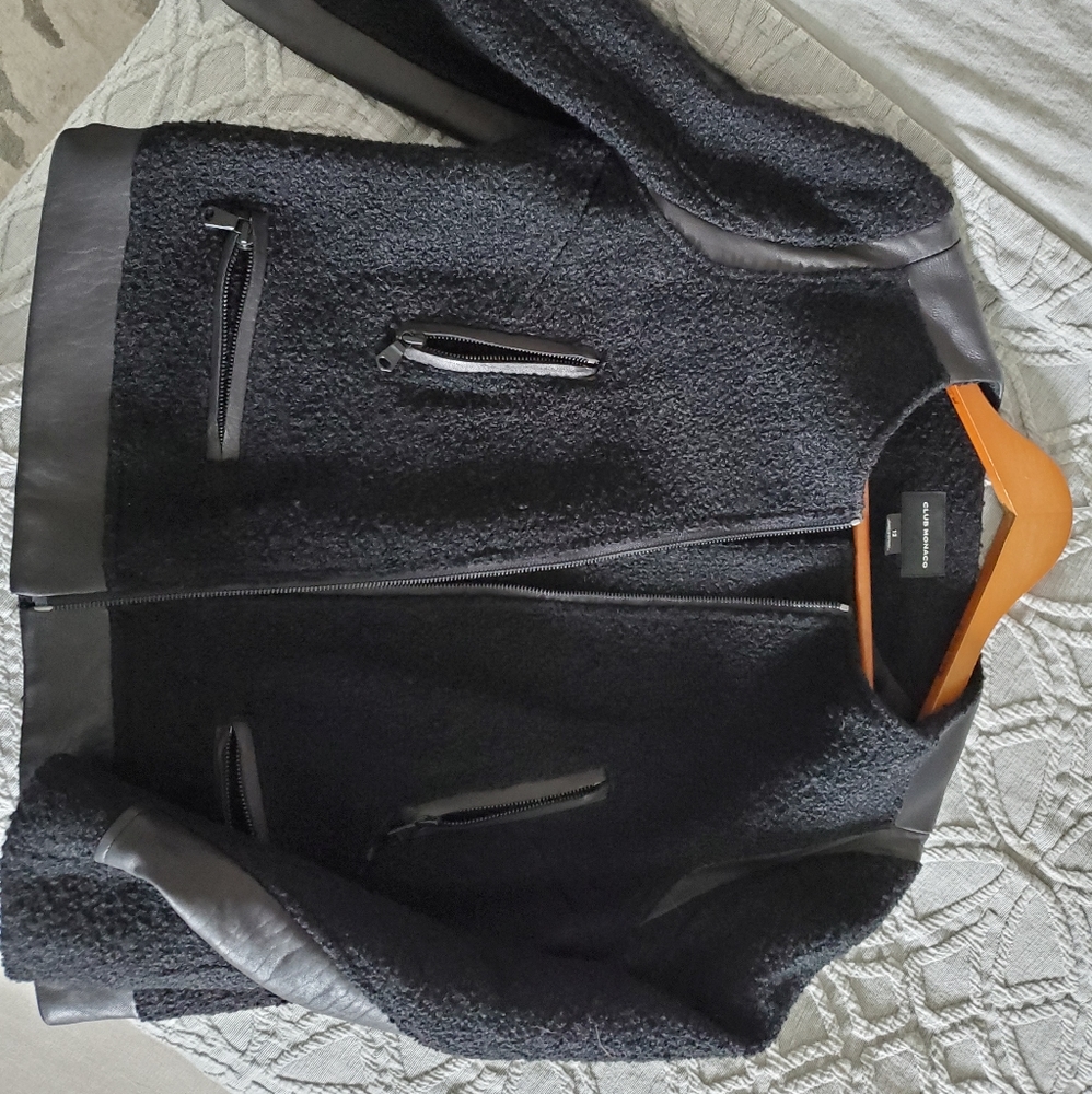 Moto Wool Boucle and Leather trim jacket